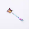 Colher Borboleta Mais Quente da Amazon Colher de Aço Inoxidável 304 Colher de Café de Titânio Colher para Mexer Garfo de Bolo de Três Dentes