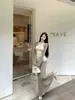 Elegante y chic conjunto de tres piezas para mujer: Cárdigan de manga larga, top tipo camisola y falda midi de cintura alta, perfectos para otoño