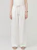 Pantalones Casuales Sueltos de Pierna Ancha Super Versátiles White de OrderSimple para Mujer, Lino Delgado con Cinturón, Pantalones Largos
