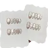 Um par de unhas postiças feitas à mão estilo francês [Gelatina de Pêssego Branco] rosa vibrante, estilo gatinho, bege estrelado e com bolinhas brancas