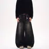 Jeans Jeans Lavado Estilo Cool da Moda, Unissex, Retrô Americano, Calça Wide-Leg, Jeans Reto Solto para Mulheres