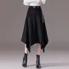 Saia com design irregular para mulheres, novo estilo outono 2026, cintura alta retrô, comprimento médio, fluida, modeladora e com barra larga