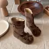 Sandálias de balé com bico redondo e laço, novas botas curtas respiráveis estilo coreano francês com aumento interno de altura para o verão e outono de 2026