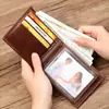 Carteira Curta Retrô Europeia e Americana de Couro Genuíno com Múltiplos Porta-Cartões, Carteira Masculina Anti-Roubo Rfid em Estoque