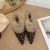 Zapatillas de Algodón de Celebridad de Internet Francesa Zapatos Peludos para Mujer Moda Esponjosa Zapatos Cerrados sin Cordones Zapatos ins Otoño/Invierno Más Terciopelo Ropa de Exterior