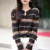 Cárdigan de Punto Rayas Bloque de Color Retro para Mujer Otoño Invierno Petite Suéter Chaqueta Corta Holgada Adelgazante Abrigo Cálido