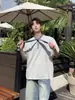Camiseta Masculina de Manga Curta Estilo Coreano Verão Patchwork Xadrez Falso com Detalhes de Fita, Solta e Casual