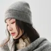 Gorro de Punto Canalé 100% Cachemir para Mujer Otoño Invierno Plegable Logo Pequeño Cálido Holgado Protección para las Orejas Versátil Sombrero de Lana