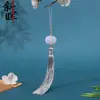 Marcador de página leque de borla de lótus de jade branco dupla face, ornamento de pendurar estilo antigo, acessório decorativo chinês, atacado do fabricante