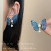 Aretes Retro de Mariposa Azul y Morada, Dulces Elegantes, Aretes Niche Ins de Gama Alta con Estilo, Nuevo Estilo 2024