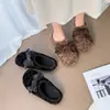 Pantuflas Peludas Baotou Zapatos Nuevos de Algodón Moda para Mujer Felpa Adicional 2026 Uso Exterior Otoño/Invierno Suela Gruesa Lazo Peludo