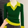 Nuevo Estilo Otoño/Invierno 2026 Conjunto de Dos Piezas Adelgazante Suéter de Punto con Cuello Polo y Mangas Largas en Color de Contraste
