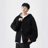 Sudadera con capucha y doble cremallera de peso pesado americano para hombre, Otoño Invierno, Piqué, Atractiva, Chaqueta Casual, Espesa, Bloque de Color, Cárdigan de Pareja