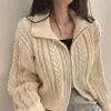 Chaqueta Suéter de Punto Trenzado con Doble Cremallera Estilo Coreano INS Otoño/Invierno 2026 Nuevo Vintage Chic Estudiante para Mujer