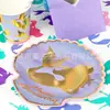 Sirena Bronceada Set Desechable de Vajilla para Fiesta de Cumpleaños Niños Niña Bandeja Decorativa de Papel Vaso de Papel Bolsa de Papel para Servilletas