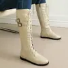 Novas botas de cowboy western estilo britânico com tiras de fivela, design de cano alto, salto baixo, botas de motocicleta, tamanhos 40-48, plus size, para exportação