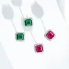 Pendientes de Plata de Ley S925 para Mujer Pagoda Esmeralda Cortada Pendientes de Corindón Rojo Ascher Pendientes de Circonita Estilo Diamante de Alto Carbono