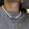 Colar Ni Ni Estilo Igual Windsor Safira Cristal Branco Australiano Pérola para Mulheres, Elegante Socialite Luxo Leve Nicho Corrente Clavícula