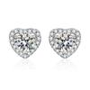 Aretes de Moissanita Simulada de Transmisión en Vivo para Mujer Ins Corazón Aguja de Plata Esterlina S925 Zirconia Seis Garras Aretes de Moissanita