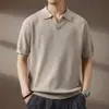 Camisa Polo de Gola Seagull estilo Americano de alta qualidade em seda gelada com detalhes vazados para homens, nova camiseta de malha de manga curta soltinha de verão