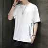 Camiseta Masculina de Verão Estampada Versátil de Manga Curta Falsa Dupla Peça Transfronteiriça Camiseta Básica de Meia Manga Tendência Top Camiseta