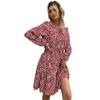 Vestido europeo y americano estampado de cuello redondo y manga larga con cordones Amazon comercio exterior transfronterizo 2024 otoño nuevo cintura elástica