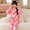 Pijama de Verano para Niños Cross-border Sade, Lindo Cuello en V, Manga Larga tipo Seda para Niñas, Ropa para Aire Acondicionado