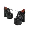 Zapatos de Moda para Mujer en Tallas 35-46, Plataforma Impermeable, Tacones Ultra Altos, Charol, Tacones Cuadrados Negros, Con Cordones, Boca Baja, Zapatos Pequeños de Piel para Mujer