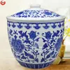 Jarra de Cerámica para Arroz Jingdezhen, Tarro de Almacenamiento a Prueba de Humedad, Tarro para Encurtidos con Tapa, 20 Libras 15 kg, Tarro para Lías de Vino