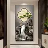 Pino de Bienvenida Pintura Decorativa para Entrada Estilo Chino Nuevo Pintura Colgante para Pared Frente a la Puerta Agua Corriente Trae Riqueza Paisaje Mural para Pasillo