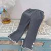 Pantalones casuales de otoño e invierno para mujeres y niños, pantalones acampanados con forro polar y lazo de flores de estilo occidental para bebés, de marca de moda personalizada para niños, de estilo coreano