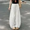 Pantalones de Lunares Blancos para Mujer, Estilo Delgado de Verano, Nuevos Pantalones de Pierna Ancha de Algodón y Lino 2026, Ajuste Casual y Relajado, Estilo Perezoso, Pantalones de Lino con Dobladillo Curvo