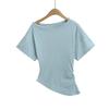 Camisa de Hombro Puro de Manga Corta con Hombro Descubierto para Mujer Verano 2025 Irregular Ajustada Spice Girl Elegante Hombro Top Combinable
