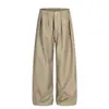 Pantalones Casuales Sueltos para Hombre C918 Estilo Retro Americano Unisex Estilo Old Money de Gama Alta Diseño de Pliegues Color Sólido Deconstruido