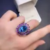 Anillo de Topacio Amatista Natural Puro con Color Fuego Transparente y Piedra Principal Súper Brillante 10*14