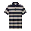 Camisa polo de verano de nuevo estilo con cuello, camiseta casual de negocios a rayas de manga corta para hombre de alta gama para comercio exterior, top de media manga