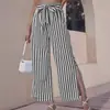 Ropa nueva de primavera y otoño 2023 para mujer, transfronteriza europea y americana, Amazon TEMU, pantalones holgados de moda casual a rayas con abertura para mujer