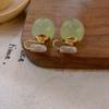 GMI Clip para Oreja de Resina con Perla Verde Gelatina Pendientes de Verano para Mujer Pendientes de Alta Gama 2024 Nuevos Pendientes