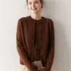 Cardigan de Punto de Cachemira Estilo Nuevo 2026 para Mujer, Cuello Redondo, Hombro Ranglán, Color Sólido, Suave y Holgado, Chaqueta de Manga Larga con Botones