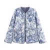 Roupas femininas de estilo europeu e americano 2024 Novo retrô estampado emenda solto casual manga comprida aba bolso calças acolchoadas jaqueta de algodão