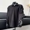Camisa tipo polo de peso pesado para hombre con patrón de espiga, corte limpio otoño/invierno, marca de moda, alta gama, estilo old money, talla grande, manga larga con cuello