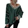 Marca independiente europea y americana otoño e invierno nuevo suéter casual holgado a rayas para mujer top de punto vintage transfronterizo con cuello en V