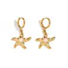 Collar Colgante Estrella de Mar con Concha de Perla de Acero Inoxidable Europeo y Americano Pendientes para Mujer Hebilla de Oreja Cadena para Clavícula Estilo Playa