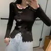Suéter macio e com toque glutinoso para mulheres, outono e inverno, decote irregular, cintura marcada, barra com fenda, camada base, top chique