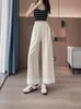 25002 Pantalones de Pierna Ancha con Encaje para Mujer Verano Nuevo Cintura Alta Adelgazante Look Suelto Pequeño Nueve Puntos Piernas Anchas