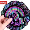 50 piezas de pegatinas de unicornio neón de compra directa transfronteriza, materiales decorativos creativos de caballo arcoíris lindos, pegatinas de graffiti impermeables