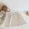 Roupa íntima branca infantil Candy Base Layer Infância Manga Longa e Outono Nova Camiseta com Máscara para Meninas Armário Top Macio 2023 Gola Redonda