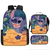 2024 Nueva Mochila Escolar de Stitch Set de Tres Piezas de Stitch Mochila con Dibujos Animados Impresos para Estudiante de Primaria Bolso de Hombro Estuche para Lápices traje