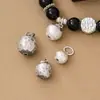 Colgante charm de bola redonda martillada tridimensional vintage de plata pura 999 de 8-10-12 mm accesorio DIY para pulseras