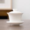 Cuenco con Tapa de Porcelana Blanca y Grasa de Mineral Crudo Jade Porcelana Blanca Herradura Tapa de Taza de Cerámica Set de Té Kung Fu Taza de Té de Burbujas Taza con Tapa de Tres Colores Porcelana Blanca Dehua